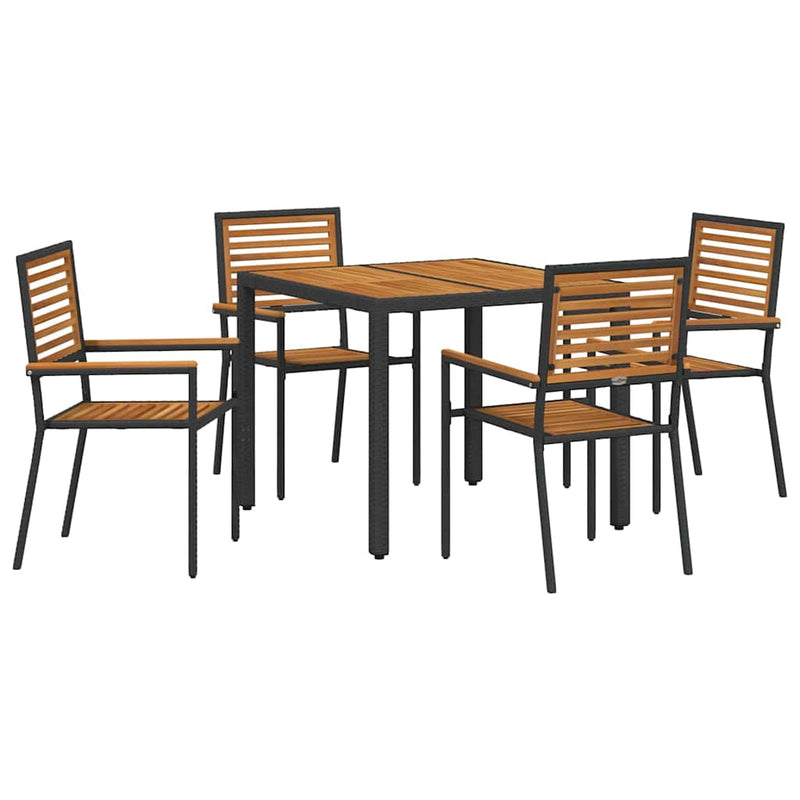 vidaXL Kert étkező szett 5 pcs Fekete és Fa 90 x 90 x 75 cm polirattan