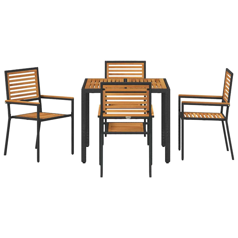 vidaXL Kert étkező szett 5 pcs Fekete és Fa 90 x 90 x 75 cm polirattan
