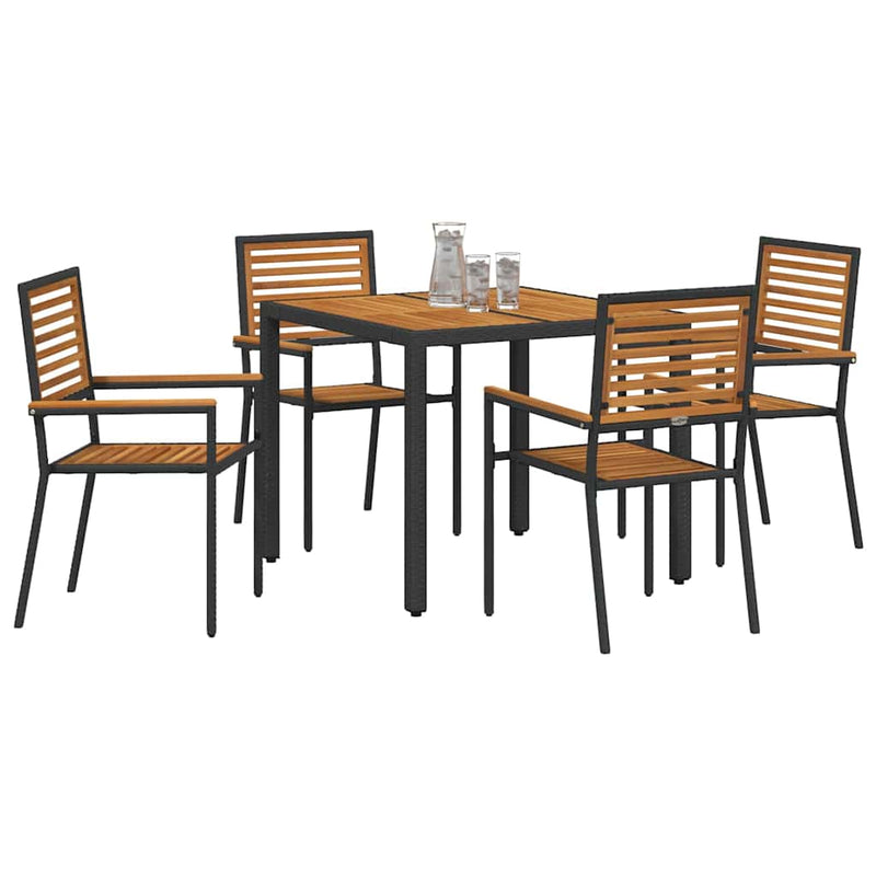 vidaXL Kert étkező szett 5 pcs Fekete és Fa 90 x 90 x 75 cm polirattan