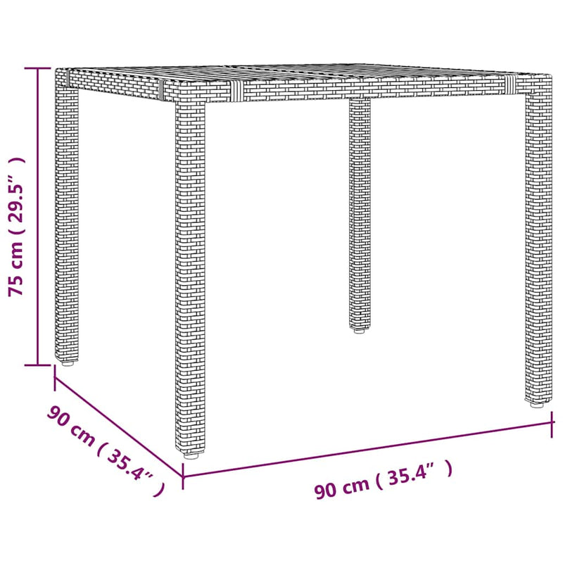 vidaXL Kert étkező szett 5 pcs Fekete és Fa 90 x 90 x 75 cm polirattan