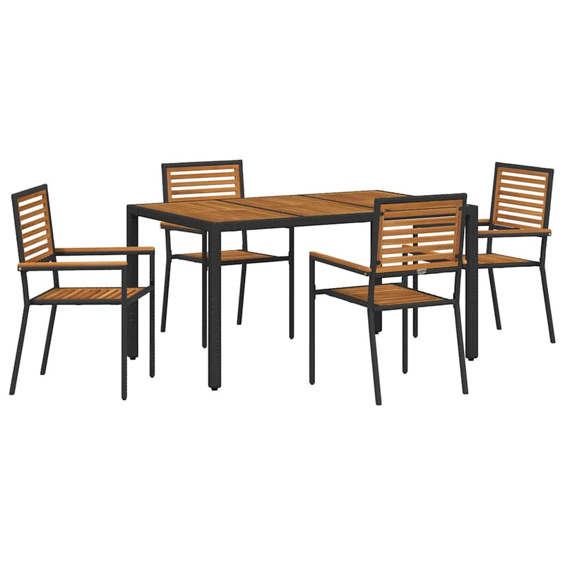 vidaXL Kert étkező szett 5 pcs Fekete 150 x 90 x 75 cm polirattan