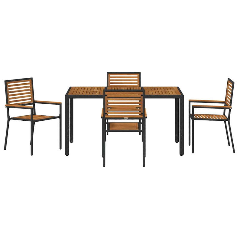 vidaXL Kert étkező szett 5 pcs Fekete 150 x 90 x 75 cm polirattan