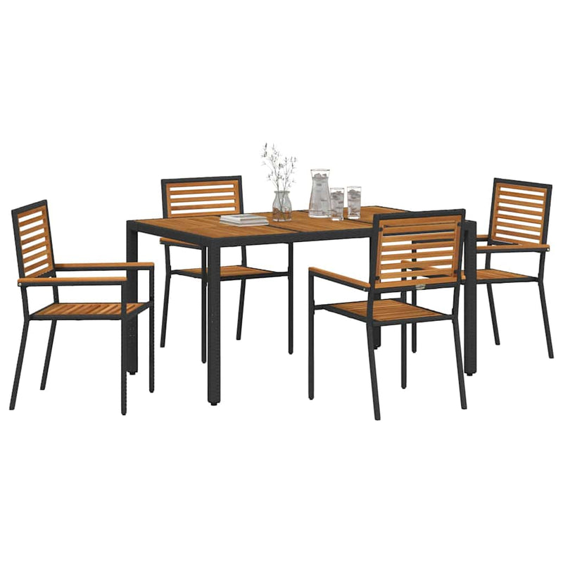 vidaXL Kert étkező szett 5 pcs Fekete 150 x 90 x 75 cm polirattan