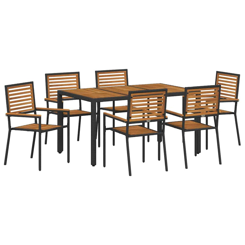 vidaXL Kert étkező szett 7 pcs Fekete 150 x 90 x 75 cm polirattan