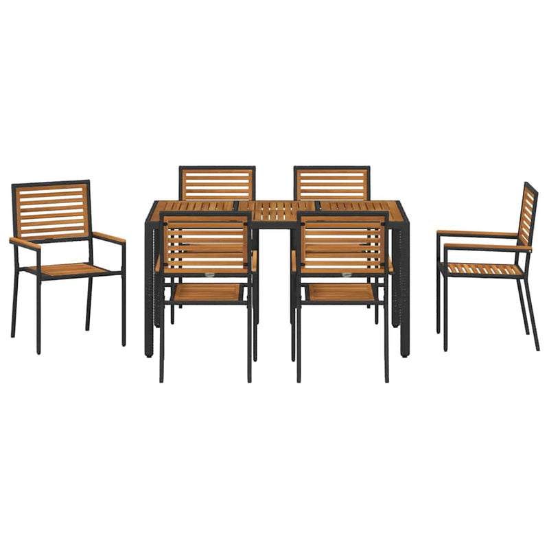 vidaXL Kert étkező szett 7 pcs Fekete 150 x 90 x 75 cm polirattan