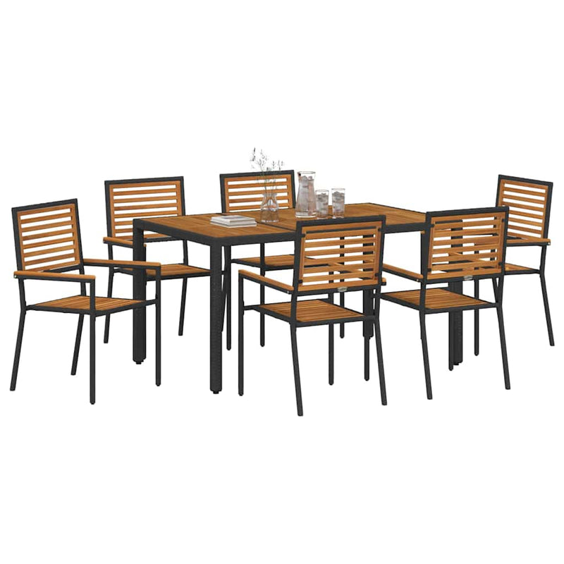 vidaXL Kert étkező szett 7 pcs Fekete 150 x 90 x 75 cm polirattan