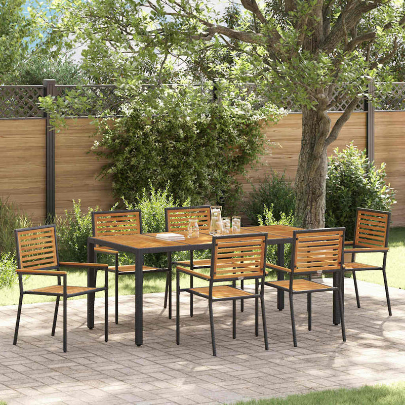 vidaXL Kert étkező szett 7 pcs Fekete és Fa 190 x 90 x 75 cm