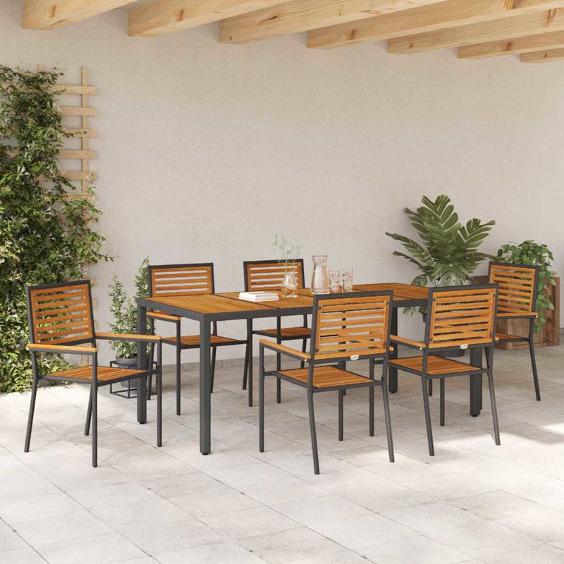 vidaXL Kert étkező szett 7 pcs Fekete és Fa 190 x 90 x 75 cm