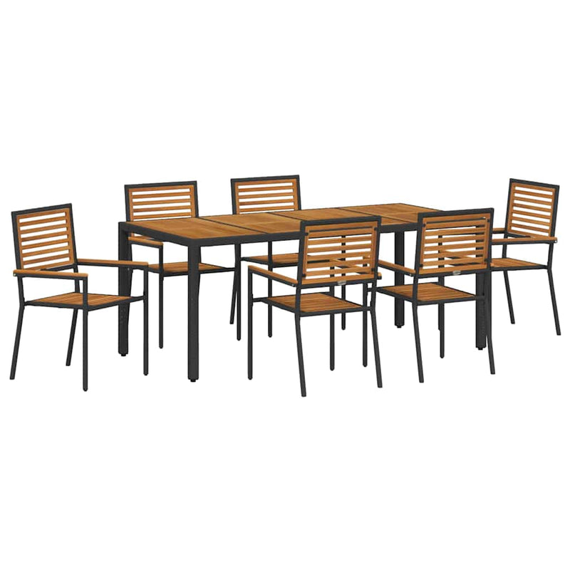 vidaXL Kert étkező szett 7 pcs Fekete és Fa 190 x 90 x 75 cm