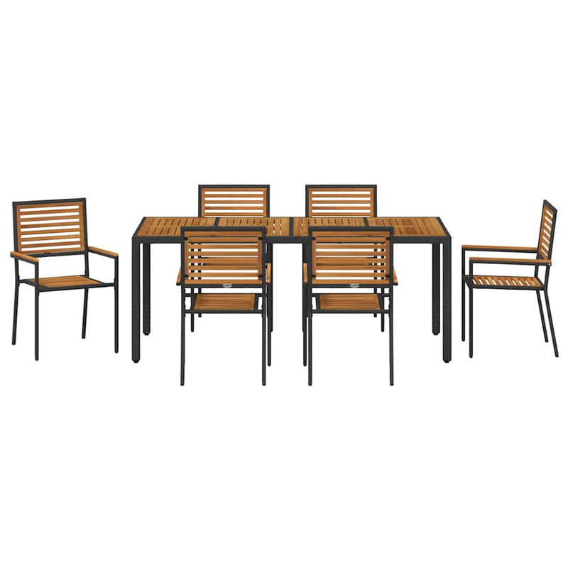 vidaXL Kert étkező szett 7 pcs Fekete és Fa 190 x 90 x 75 cm