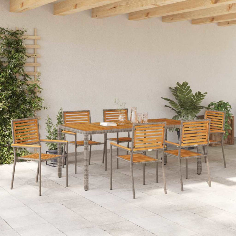 vidaXL Kert étkező szett 7 pcs Szürke 190 x 90 x 75 cm polirattan