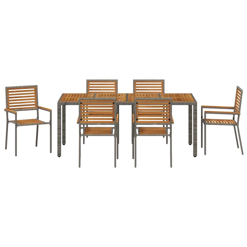 vidaXL Kert étkező szett 7 pcs Szürke 190 x 90 x 75 cm polirattan
