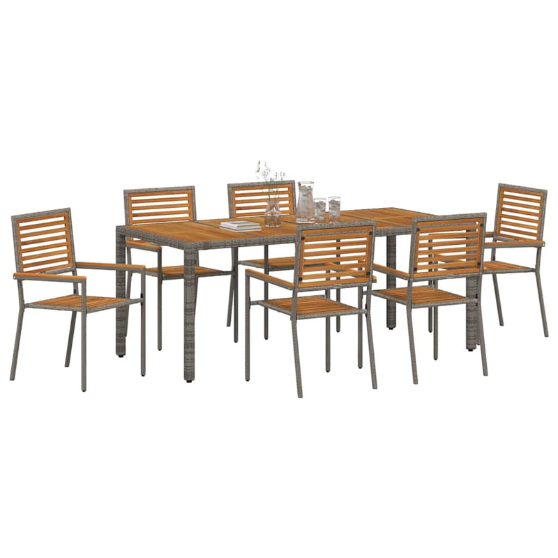 vidaXL Kert étkező szett 7 pcs Szürke 190 x 90 x 75 cm polirattan