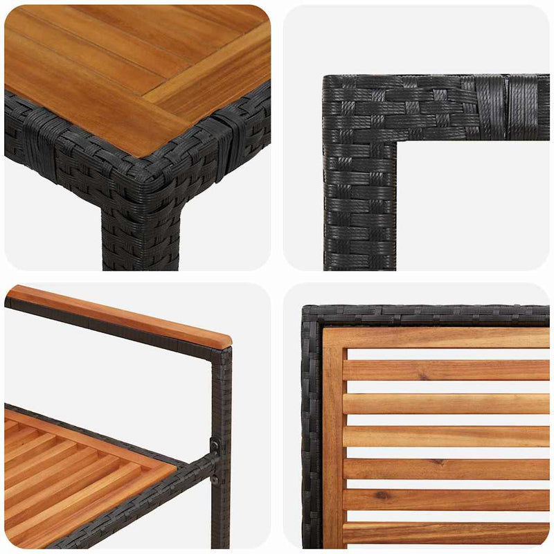 vidaXL Kert étkező szett 9 pcs Fekete 190 x 90 x 75 cm polirattan