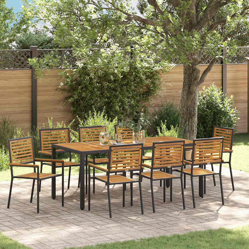 vidaXL Kert étkező szett 9 pcs Fekete 190 x 90 x 75 cm polirattan