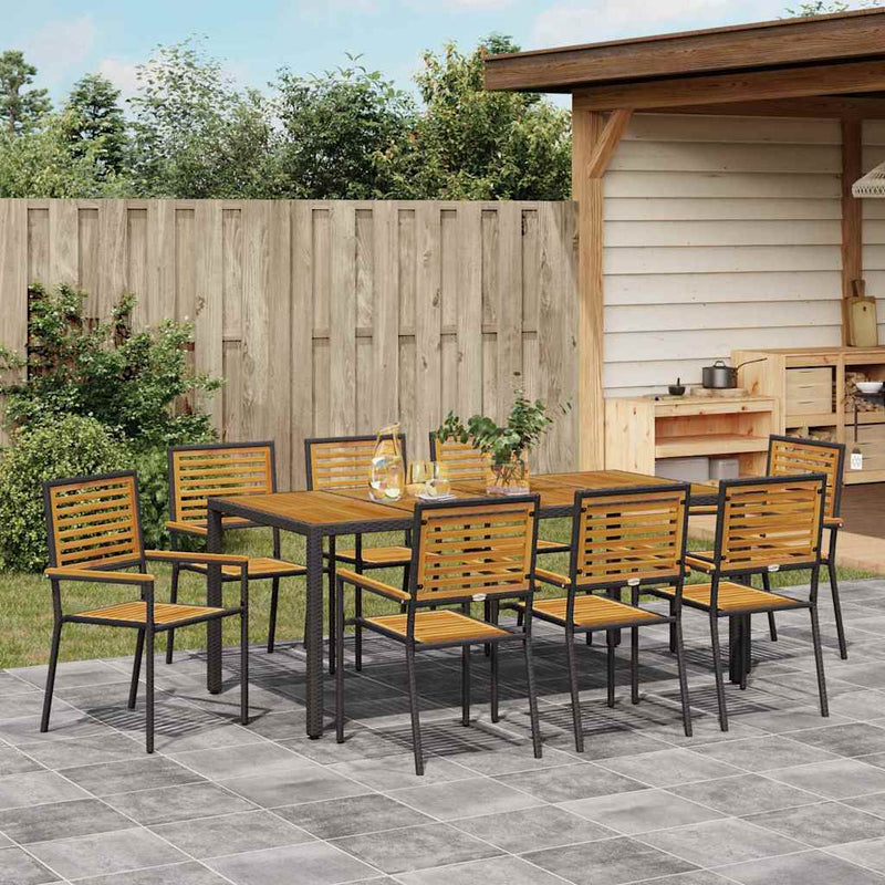 vidaXL Kert étkező szett 9 pcs Fekete 190 x 90 x 75 cm polirattan