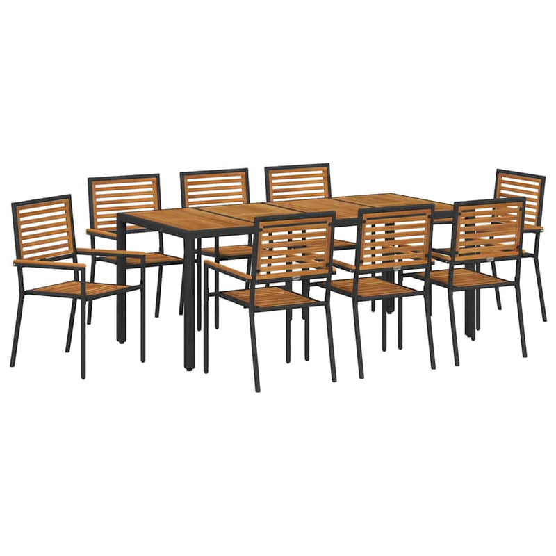 vidaXL Kert étkező szett 9 pcs Fekete 190 x 90 x 75 cm polirattan