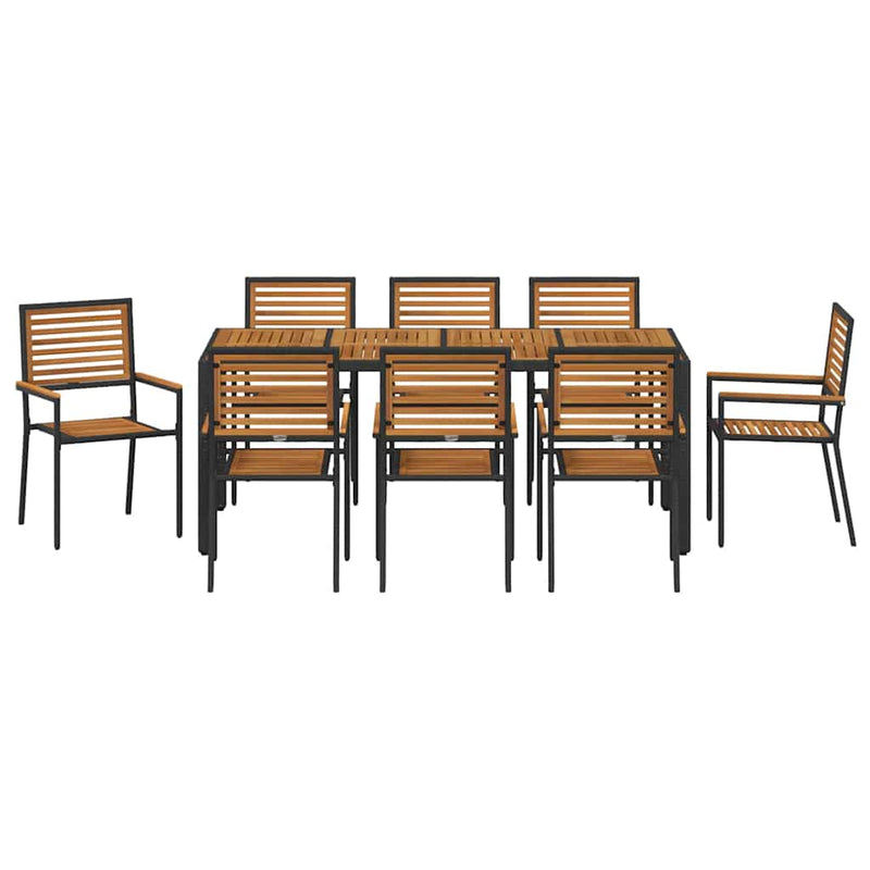 vidaXL Kert étkező szett 9 pcs Fekete 190 x 90 x 75 cm polirattan