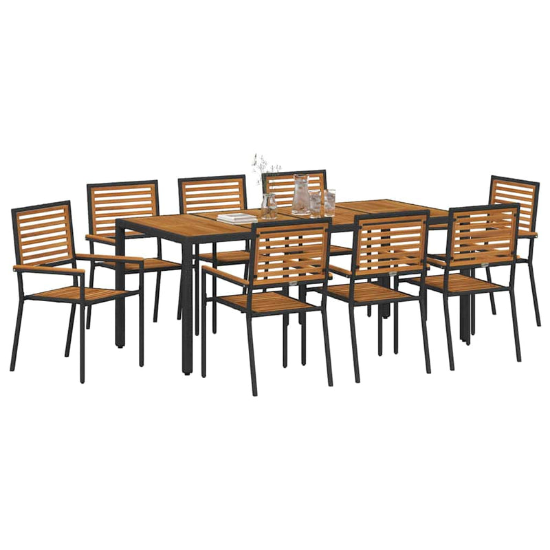 vidaXL Kert étkező szett 9 pcs Fekete 190 x 90 x 75 cm polirattan