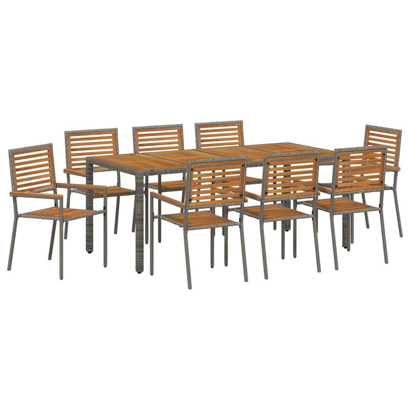 vidaXL Kert étkező szett 9 pcs Szürke és Barna 190 x 90 x 75 cm
