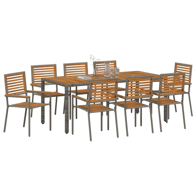 vidaXL Kert étkező szett 9 pcs Szürke és Barna 190 x 90 x 75 cm