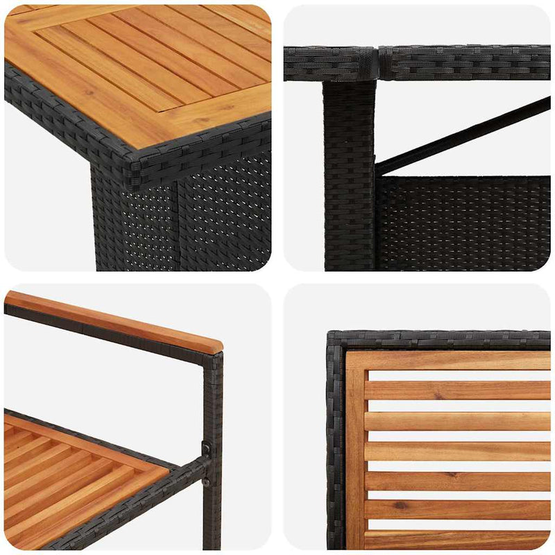 vidaXL Kert étkező szett 9 pcs Fekete 240 x 90 x 75 cm polirattan
