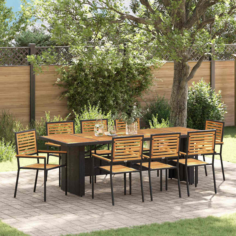vidaXL Kert étkező szett 9 pcs Fekete 240 x 90 x 75 cm polirattan