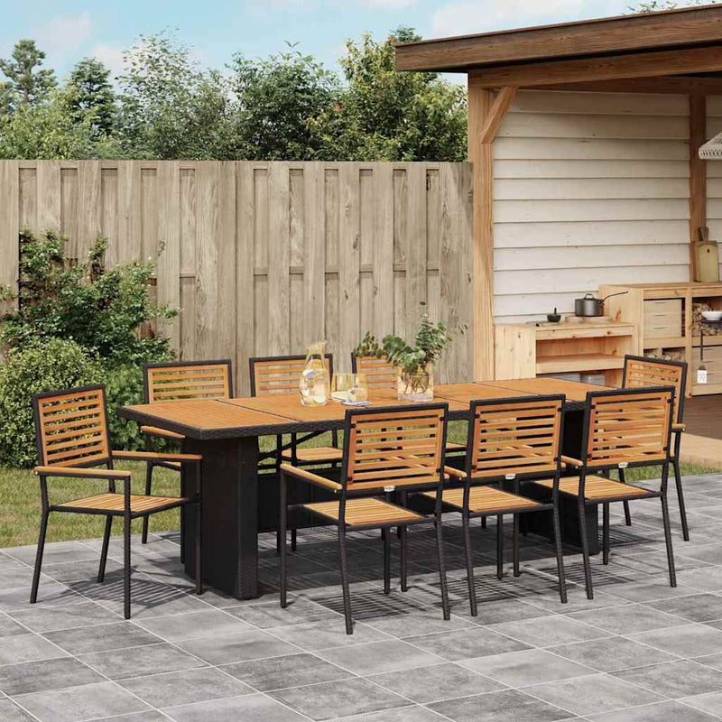 vidaXL Kert étkező szett 9 pcs Fekete 240 x 90 x 75 cm polirattan
