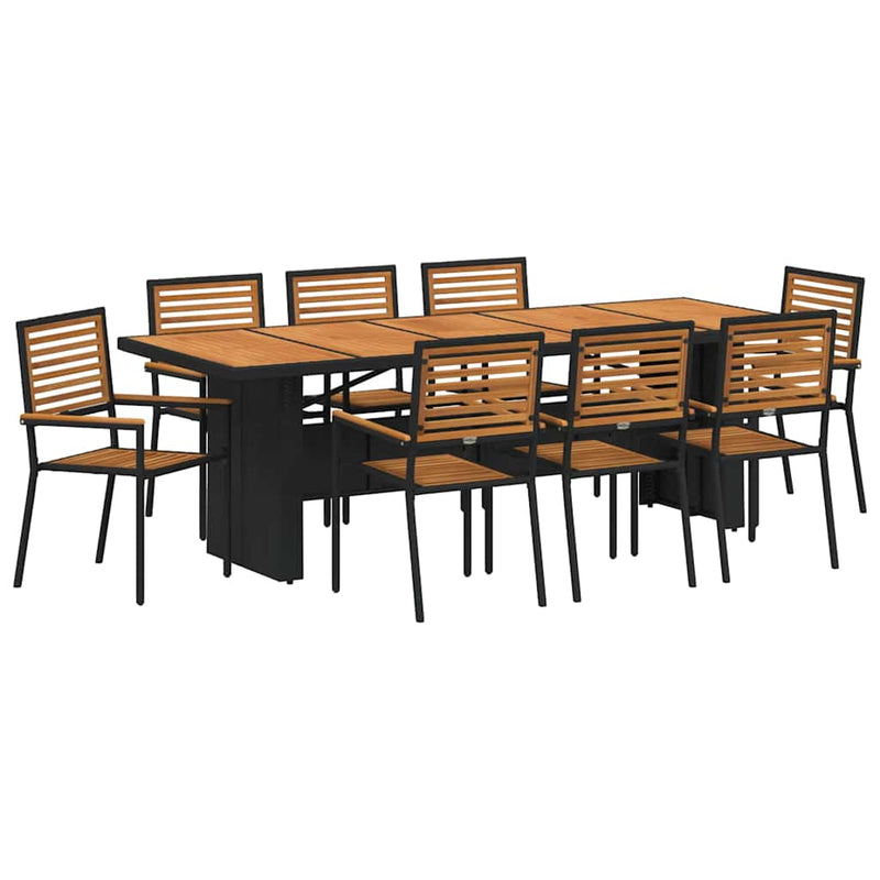 vidaXL Kert étkező szett 9 pcs Fekete 240 x 90 x 75 cm polirattan