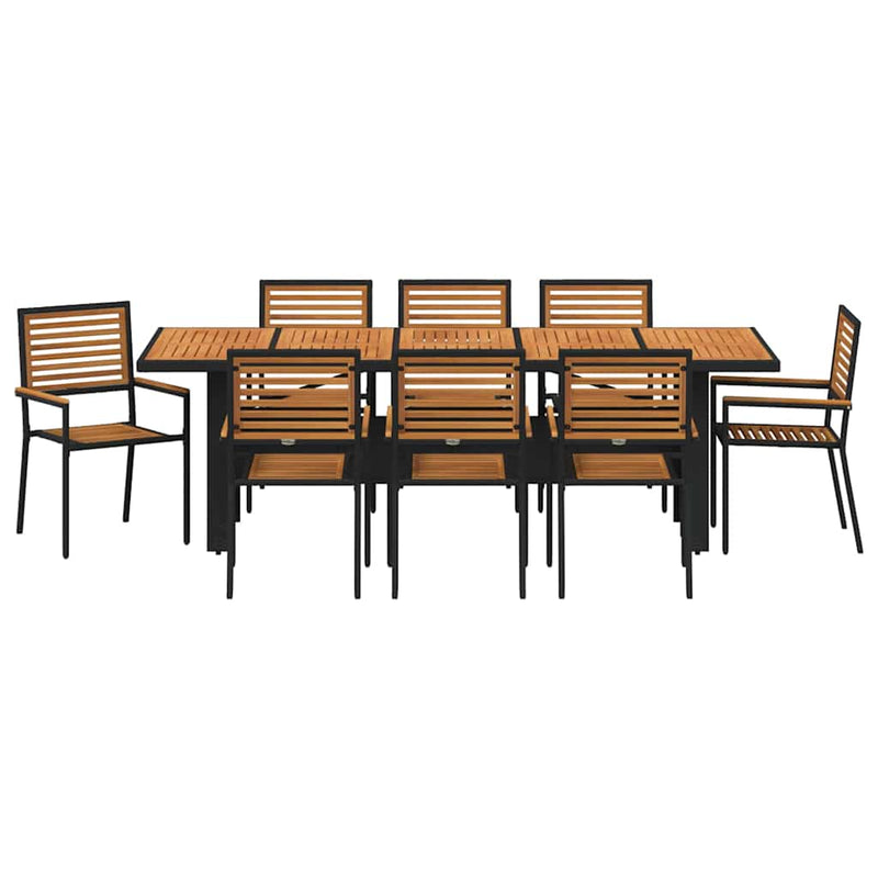 vidaXL Kert étkező szett 9 pcs Fekete 240 x 90 x 75 cm polirattan