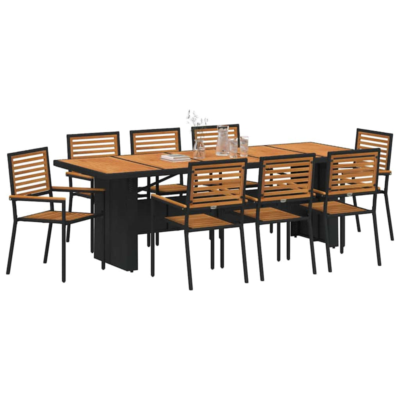 vidaXL Kert étkező szett 9 pcs Fekete 240 x 90 x 75 cm polirattan