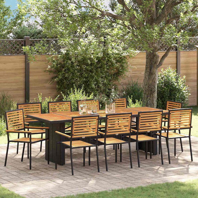 vidaXL Kert étkező szett 11 pcs Fekete 240 x 90 x 75 cm polirattan