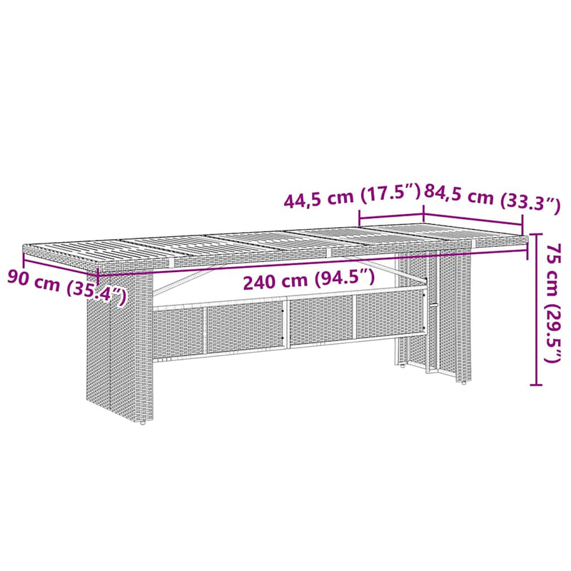 vidaXL Kert étkező szett 11 pcs Fekete 240 x 90 x 75 cm polirattan