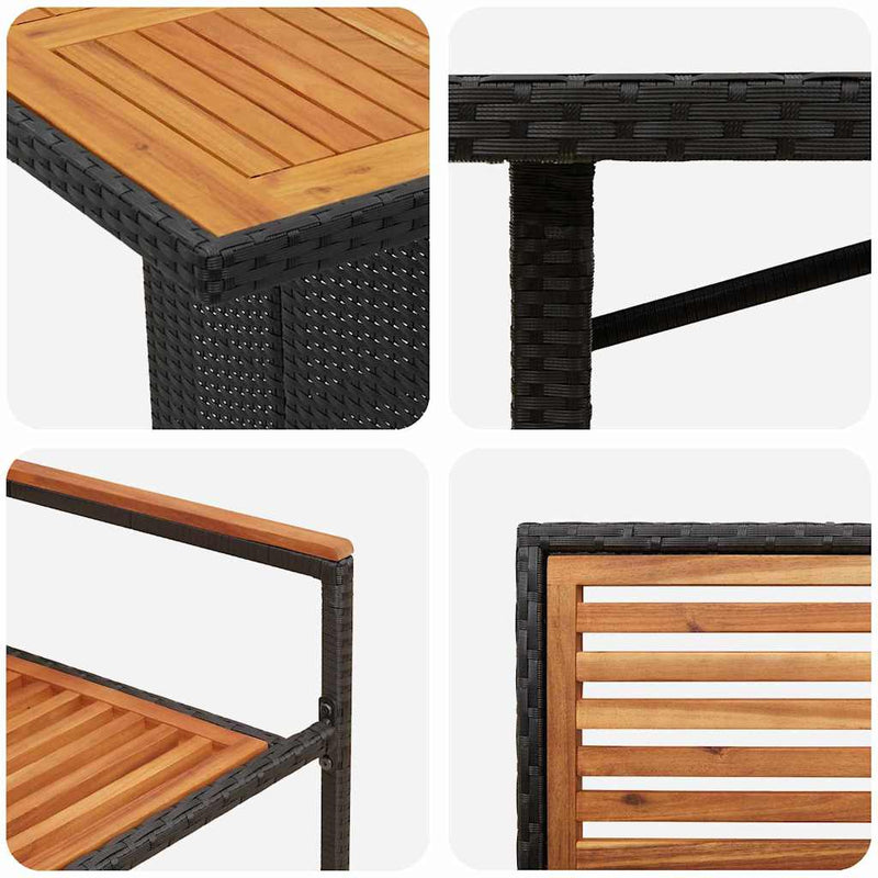vidaXL Kert étkező szett 7 pcs Fekete 190 x 80 x 75 cm polirattan