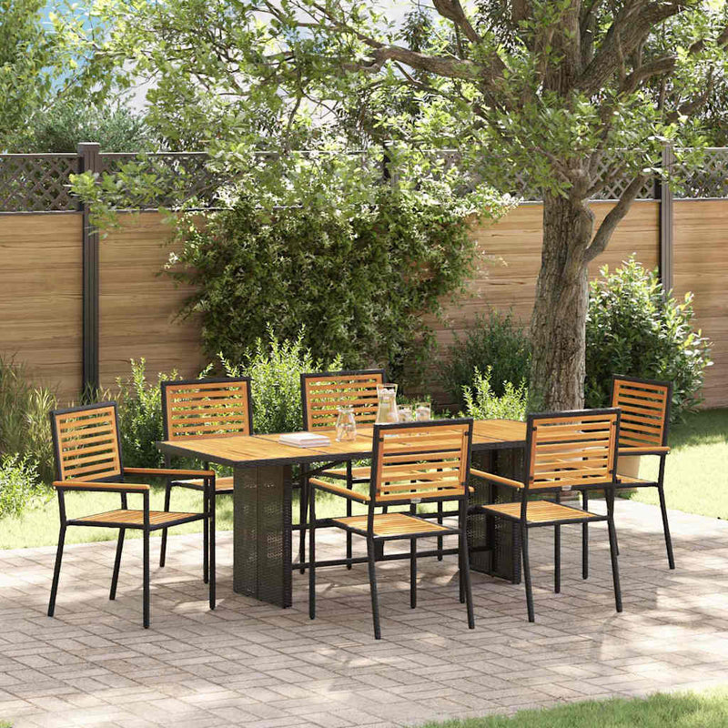 vidaXL Kert étkező szett 7 pcs Fekete 190 x 80 x 75 cm polirattan