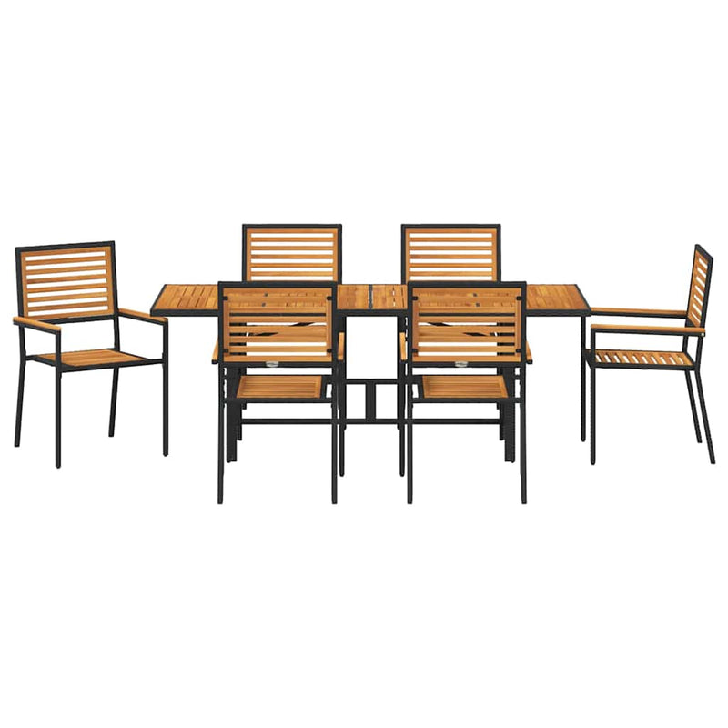 vidaXL Kert étkező szett 7 pcs Fekete 190 x 80 x 75 cm polirattan