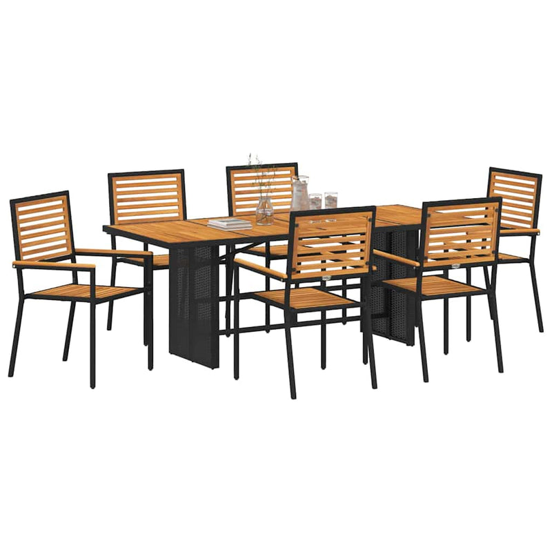 vidaXL Kert étkező szett 7 pcs Fekete 190 x 80 x 75 cm polirattan