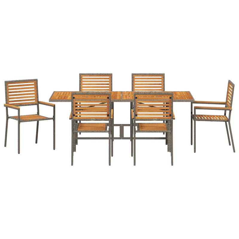 vidaXL Kert étkező szett 7 pcs Szürke 190 x 80 x 75 cm polirattan