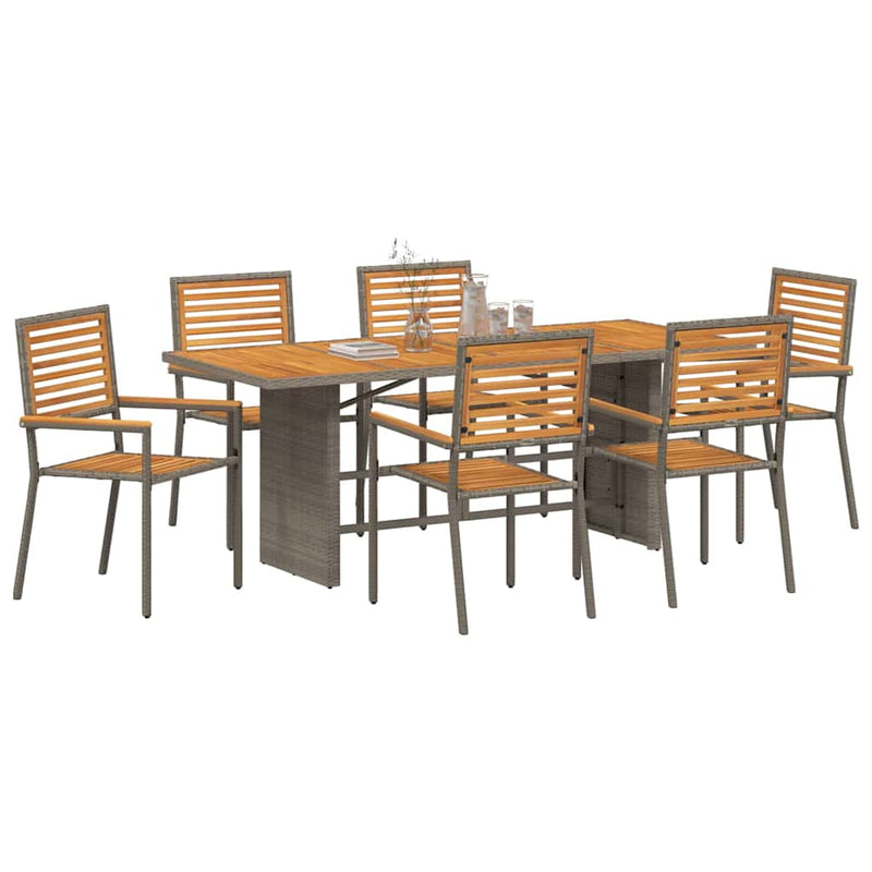 vidaXL Kert étkező szett 7 pcs Szürke 190 x 80 x 75 cm polirattan