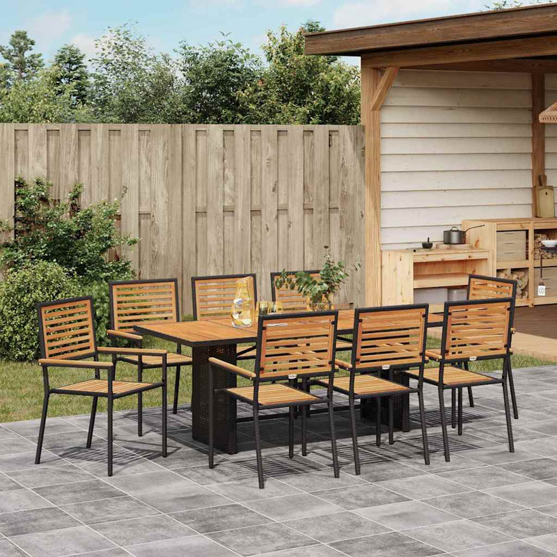 vidaXL Kert étkező szett 9 pcs Fekete és Barna 190 x 80 x 75 cm