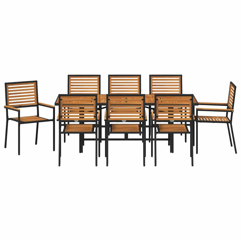 vidaXL Kert étkező szett 9 pcs Fekete és Barna 190 x 80 x 75 cm