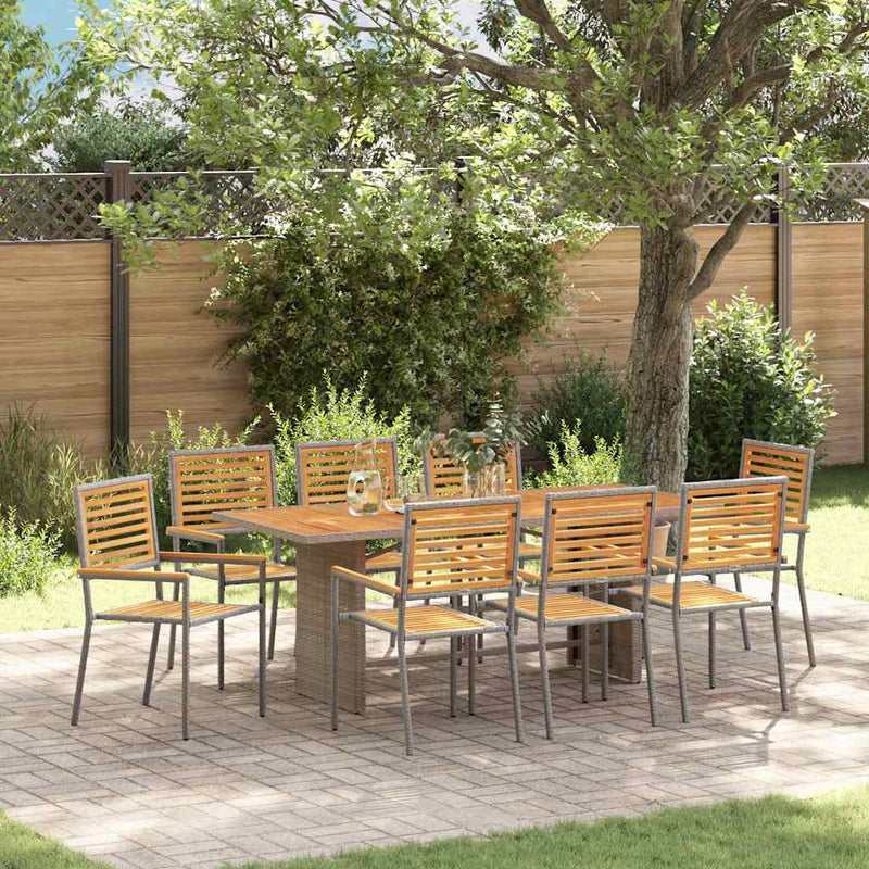 vidaXL Kert étkező szett 9 pcs Szürke 190 x 80 x 75 cm polirattan