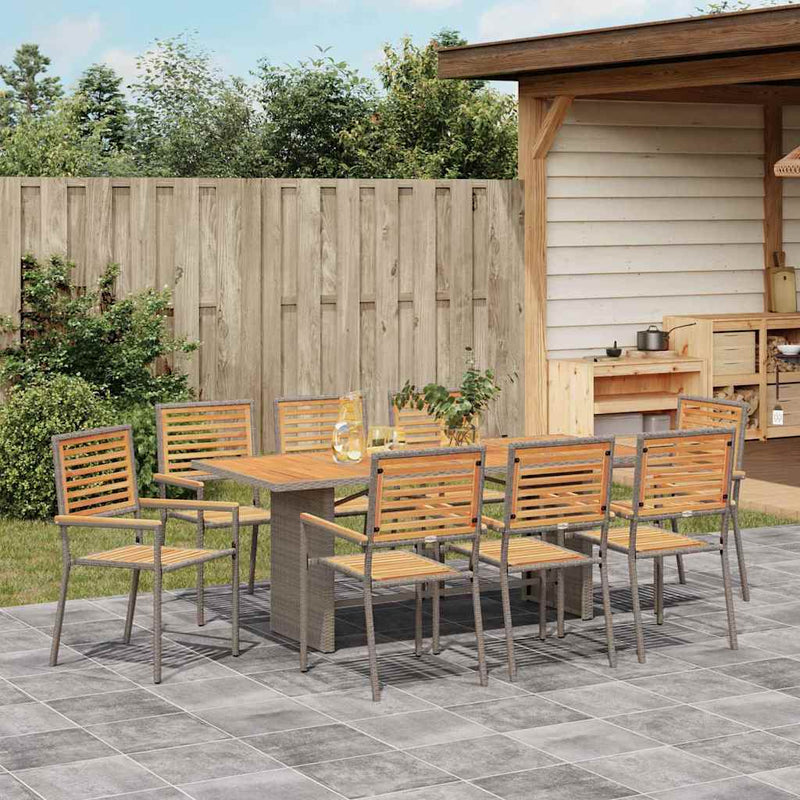 vidaXL Kert étkező szett 9 pcs Szürke 190 x 80 x 75 cm polirattan