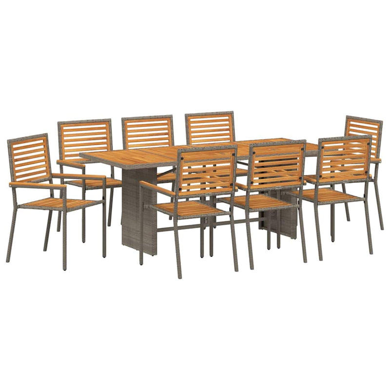 vidaXL Kert étkező szett 9 pcs Szürke 190 x 80 x 75 cm polirattan