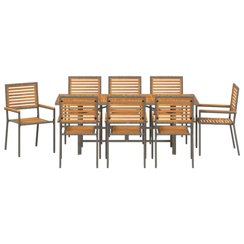 vidaXL Kert étkező szett 9 pcs Szürke 190 x 80 x 75 cm polirattan