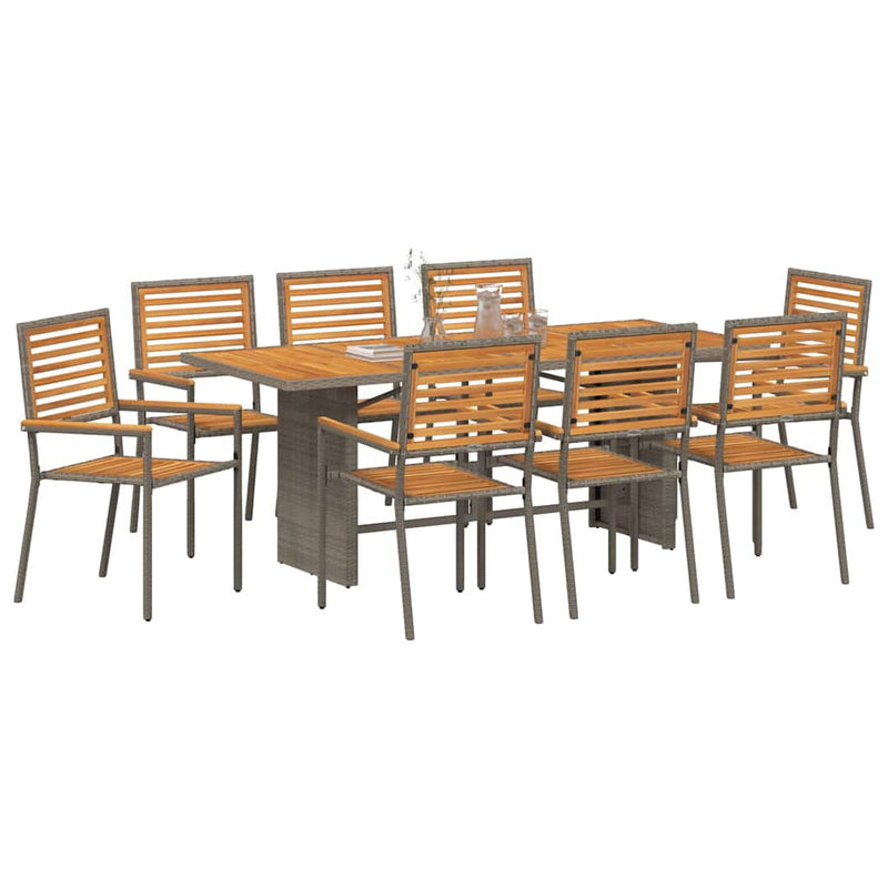 vidaXL Kert étkező szett 9 pcs Szürke 190 x 80 x 75 cm polirattan