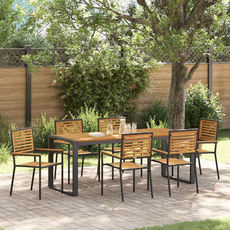 vidaXL Kert étkező szett 7 pcs Fekete 200 x 80 x 75 cm polirattan