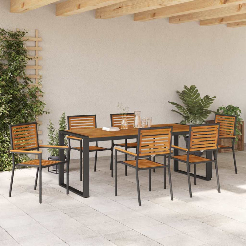 vidaXL Kert étkező szett 7 pcs Fekete 200 x 80 x 75 cm polirattan