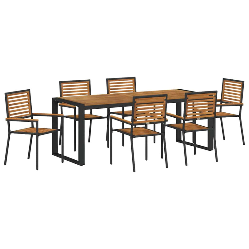 vidaXL Kert étkező szett 7 pcs Fekete 200 x 80 x 75 cm polirattan