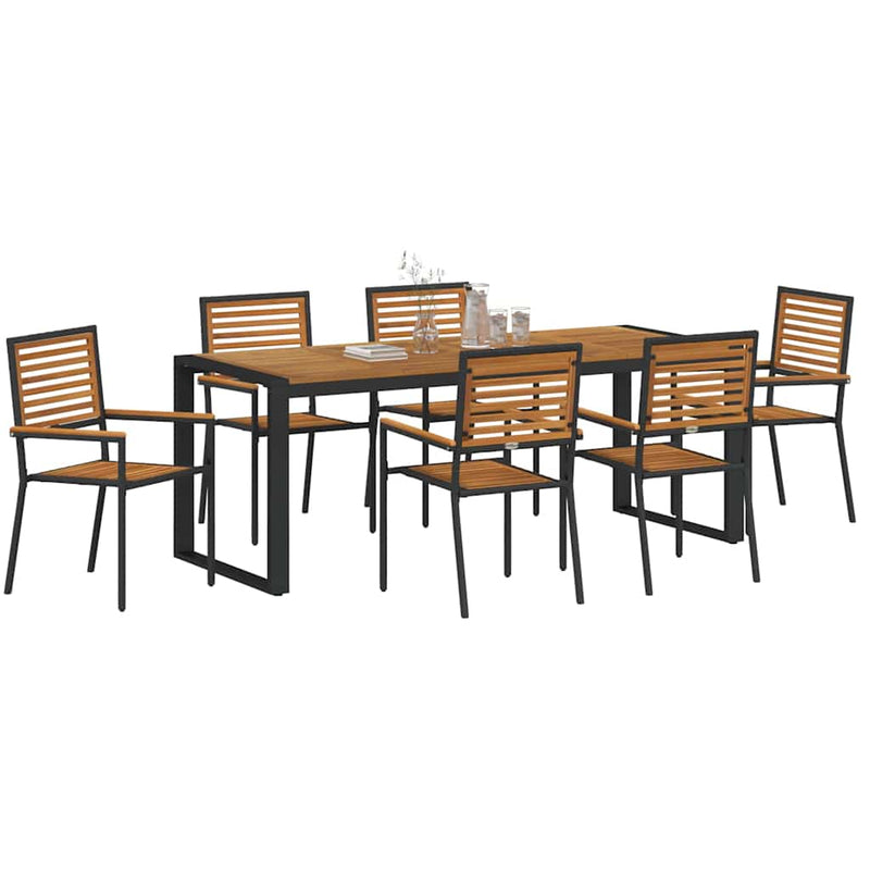 vidaXL Kert étkező szett 7 pcs Fekete 200 x 80 x 75 cm polirattan